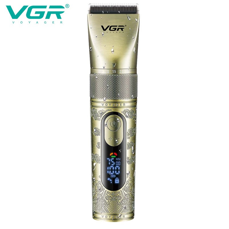 Акумуляторна машинка для стрижки (clipper) VGR V-659, 5 насадок, регулювання потужності 6500-7500 RPM, IPX7, LED display