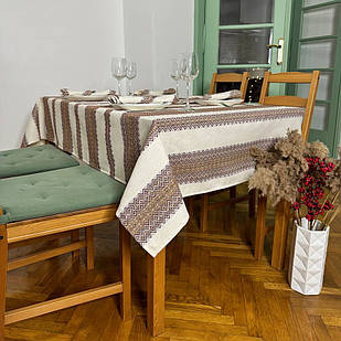 Скатертина лляна нюдова "Український орнамент", люкс якість (Під замовлення, або стандартний розмір)