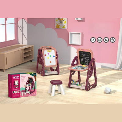 Дошка для малювання Мольберт для дітей зі стільчиком поличка органайзер магніти маркери крейда регулювання висоти