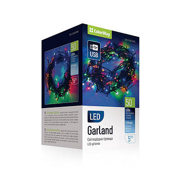 Світлодіодна гірлянда СolorWay LED 50 5 м (8 функцій) кольорова USB (CW-G-50L5UMC)