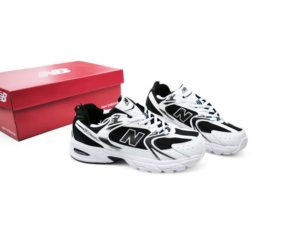 Зимові кросівки New Balance 530 з хутром чоловічі жіночі Нью Беланс біло-чорні теплі шкіряні зима, фото 1