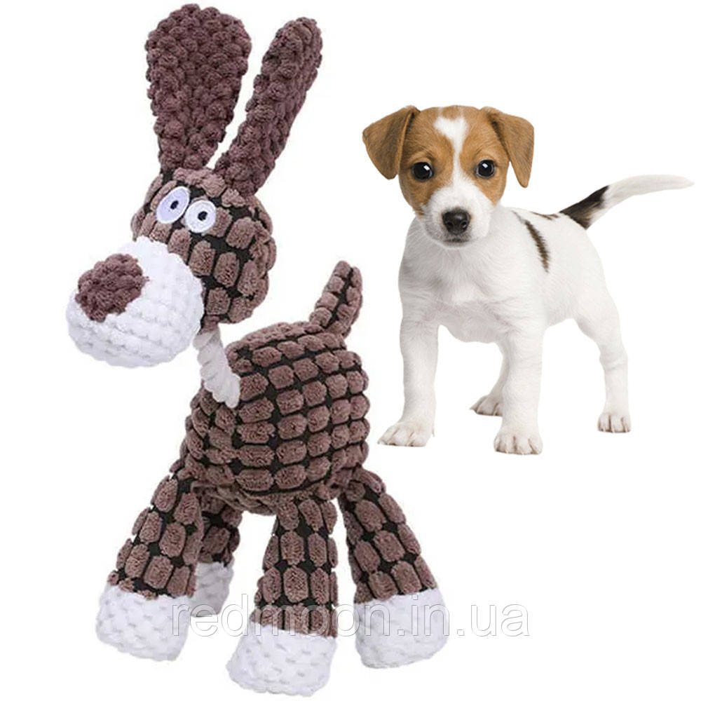 М'яка іграшка для собак з пищалкою 20см, Ослик, Коричневий / Плюшева іграшка для тварин / Іграшка пищалка для собак, фото 1