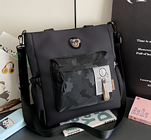 Сумка шкільна шопер з Ведмедиком чорна містка в корейському стилі Y2K Korni