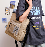 Сумка шкільна шопер з Ведмедиком бежева містка в корейському стилі Y2K Korni, фото 6