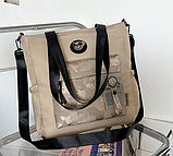 Сумка шкільна шопер з Ведмедиком бежева містка в корейському стилі Y2K Korni, фото 5