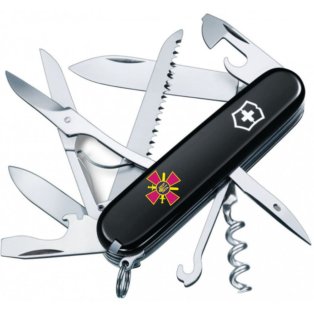 Ніж "Victorinox" Huntsman Army 91мм/15функ/чорн /Емблема СВ ЗСУ