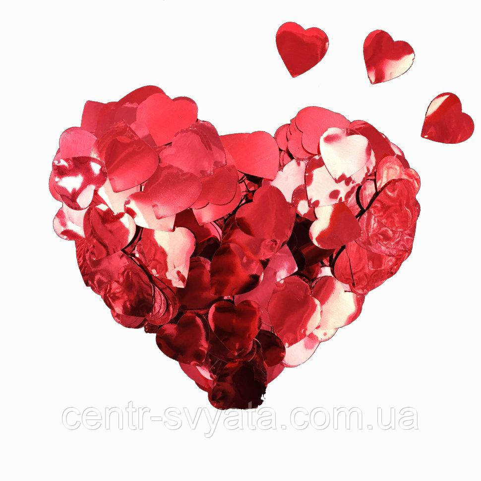 Конфеті "Сердечка" 2,5 см металік червоне, 50 г