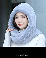 Капор снуд із хутра кролика суцільний світло-сірий