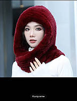 Капор снуд із хутра кролика суцільний бордовий