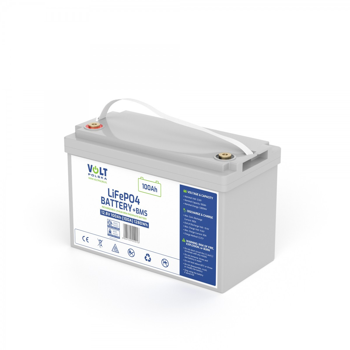 Акумуляторна батарея Volt Polska LiFePO4 12,8V 100Ah+BMS, Літій залізо фосфатний акумулятор тяговий