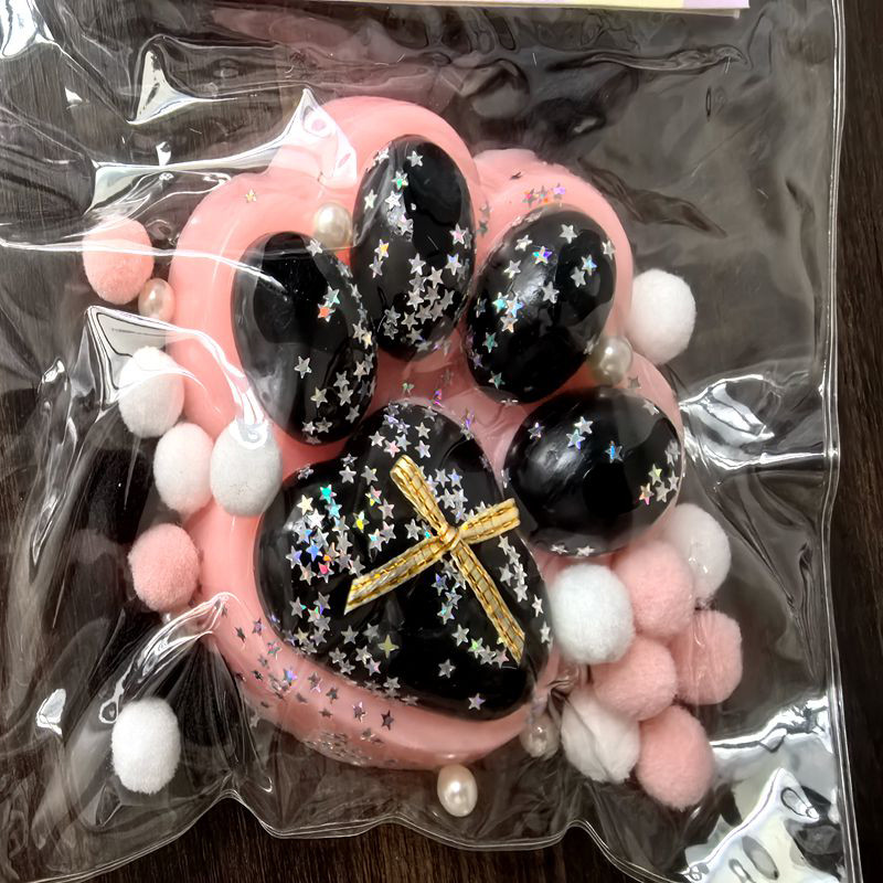 Іграшка Велика таба лапка 12*12 см Рожева з чорним антистрес желейна лапка котика для дітей (l_13463), фото 1