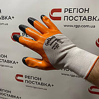 Рукавички синтетичні білі з помаранчево-чорним нітриловим покриттям 3/4 SEVEN 69524 "б" р.10