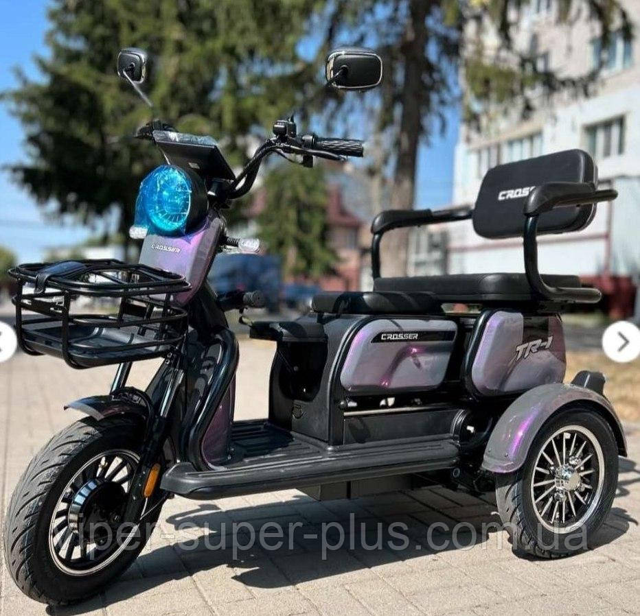 Електротрайк Електроскутер трехколісний Crosser TR-1 Кроссер 600 Вт, 72V/20AH, Колесо Ø-10, 30-40 км/ч, Хамелеон