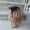 Перука каскад каре з натурального волосся з моновставкою ручної роботи блонд омбре LYUBA-3 HH- Y930, фото 6