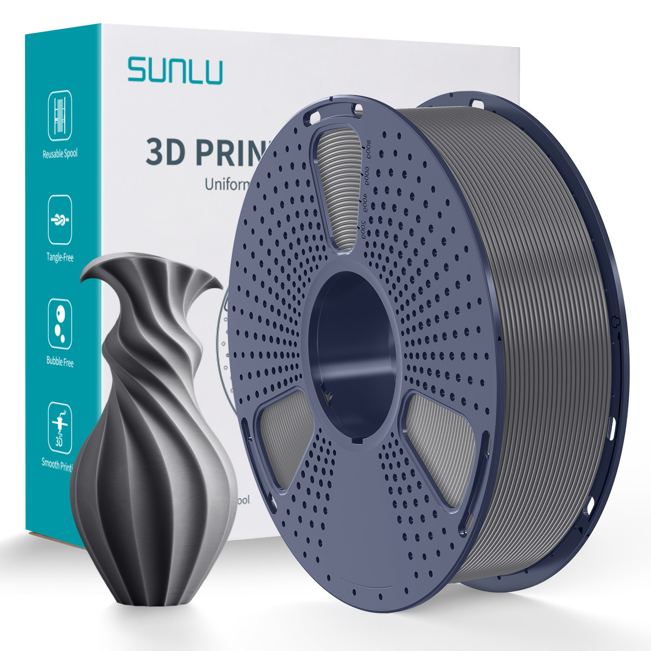 Пластик/філамент для 3D-друку SUNLU PLA Grey (00340908Z), Reusable Spool, 1.75mm, 1kg, 330m, 200-240°C / Сірий