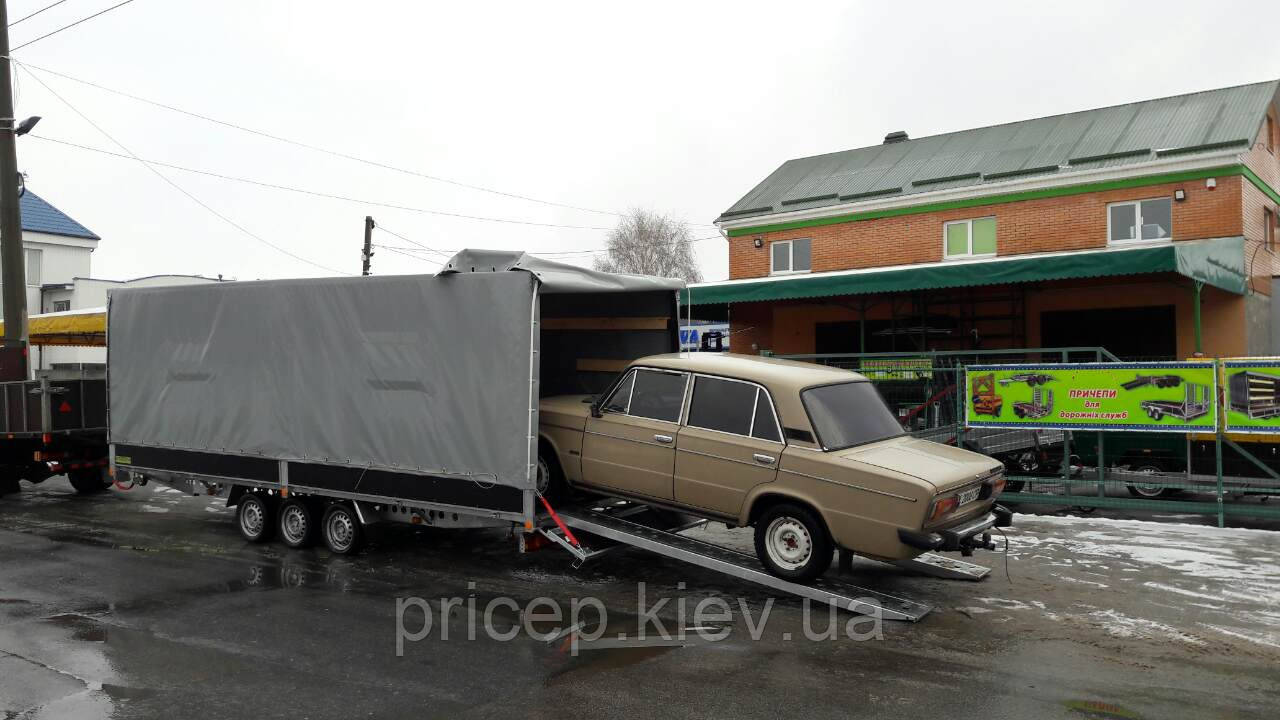 Причіп автовоз для легкового автомобіля 6,1 м х 2,1 м х 1,9 м плюс бортовий. Два гальмівні торсиони!