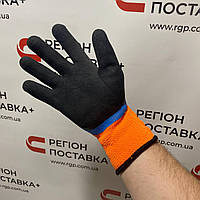 Рукавички утеплені синтетичні помаранчеві з подвійним латексним синьо-чорним 3/4 покриттям SEVEN 69863 "б"