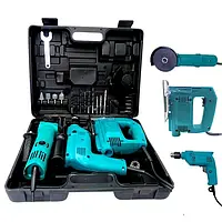 Набір електроінструментів 3в1: мережевий ударний дриль, болгарка мережева, лобзик електричний потужний