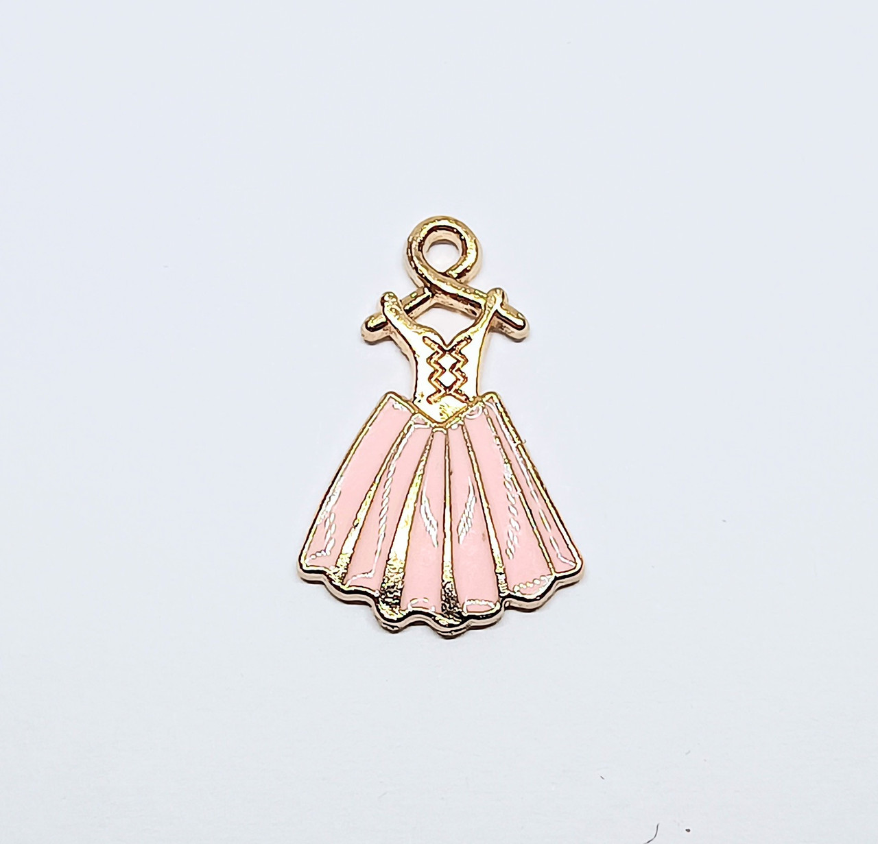 Підвіски металеві Finding Кулон сукня Натуральне золото рожева емаль 21 мм x 13.5 мм х 1.6 мм