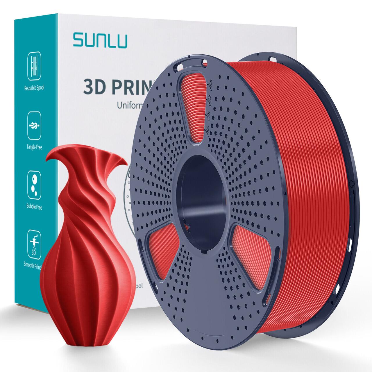 Пластик/філамент для 3D-друку SUNLU PLA Red (05240908Z), Reusable Spool, 1.75mm, 1kg, 330m, 200-240°C / Червоний