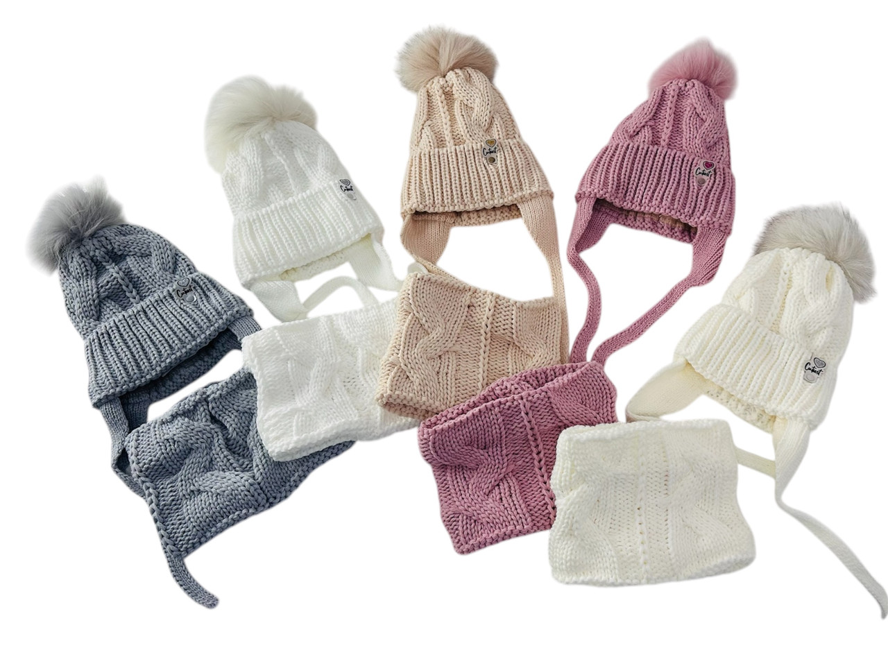 Зимовий комплект для дівчаток Шапка на зав'язках + хомут Розмір 42-44 (3580(42-44)) Vertex, фото 1