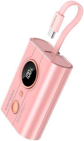 AsperX 30W Power Bank Швидка зарядка, високошвидкісний портативний зарядний пристрій ємністю 10 000 мАч з вбудованим кабелем USB-C