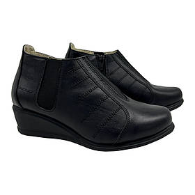 Туфлі напів-черевики жіночі з натуральної шкіри чорного кольору на танкетці “Style Shoes” 37 розмір