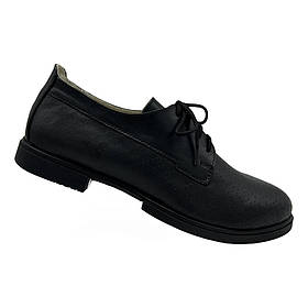 Жіночі туфлі із натуральної шкіри чорного кольору на шнурівці «Style Shoes»