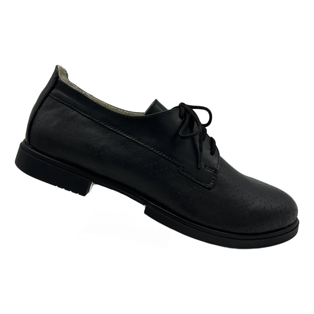 Жіночі туфлі із натуральної шкіри чорного кольору на шнурівці «Style Shoes»