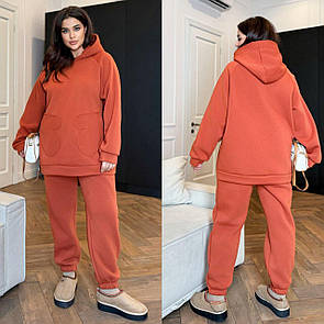 Жіночий спортивний теракотовий костюм теплий на флісі великі розміри