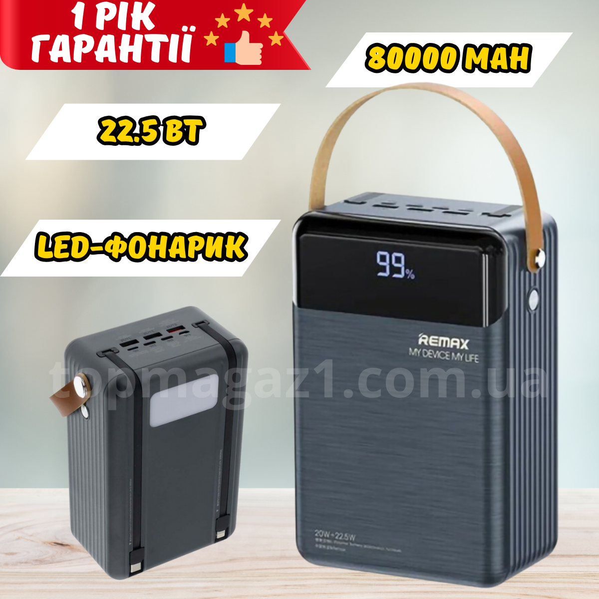 Павербанк з потужністю 22.5Вт Remax Power bank 80000 mAh повербанк ремакс швидка зарядка батареї