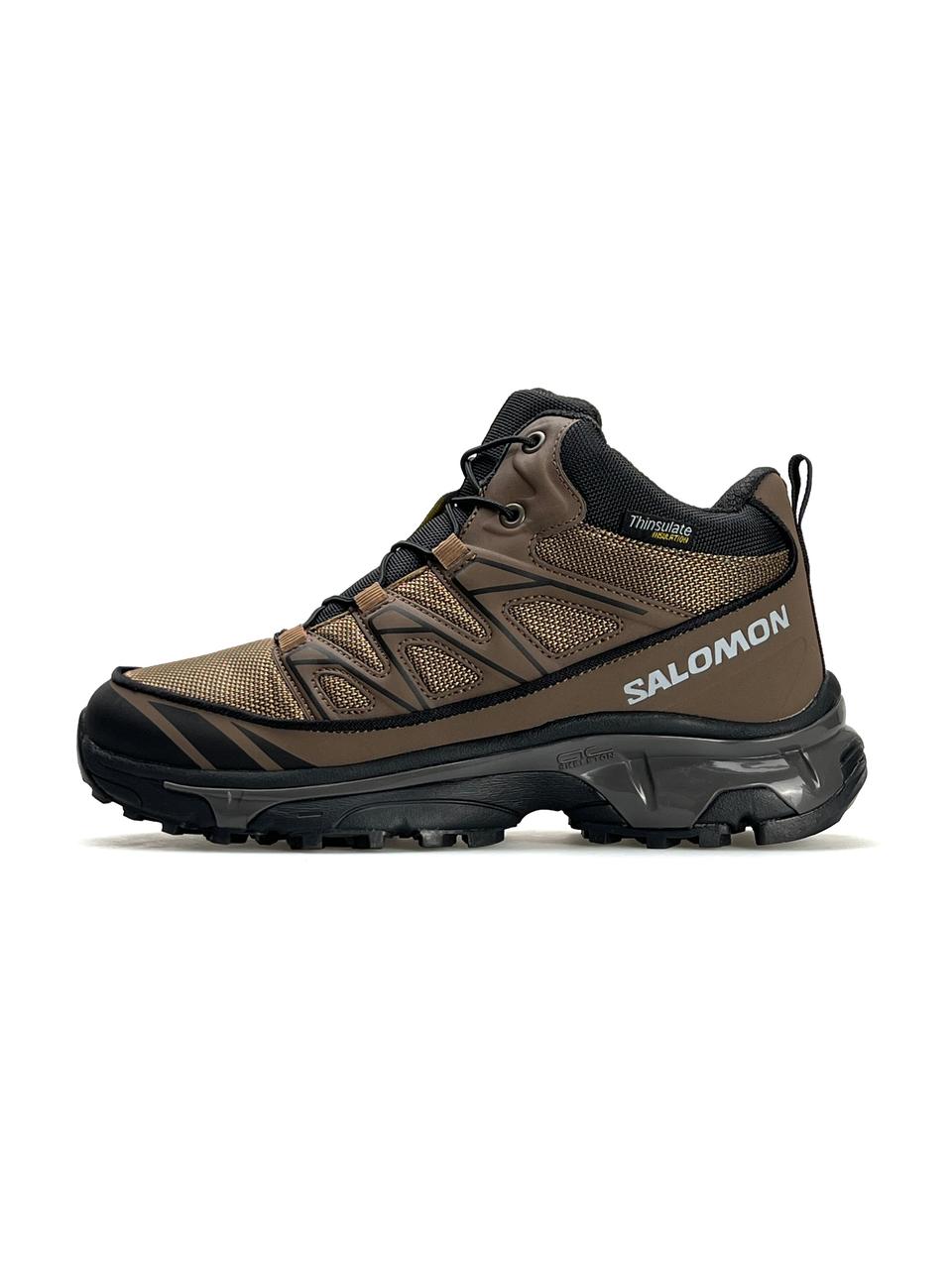 Чоловічі зимові на хутрі кросівки Salomon XT-6 Brown Fur, спорт черевики шкіра текстиль коричневі 41