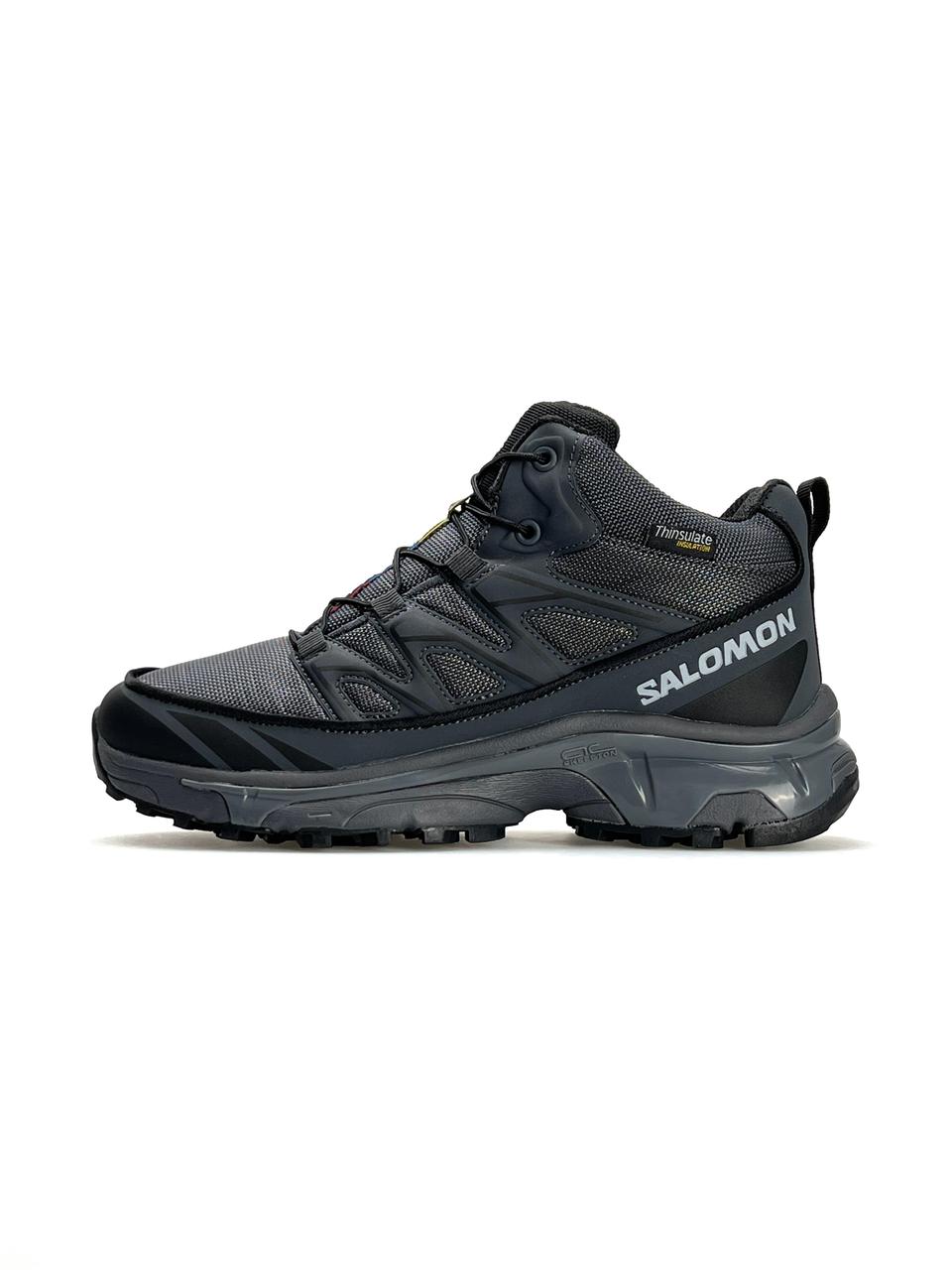 Чоловічі зимові на хутрі кросівки Salomon XT-6 Grey Fur, спорт черевики шкіра текстиль сірі 41