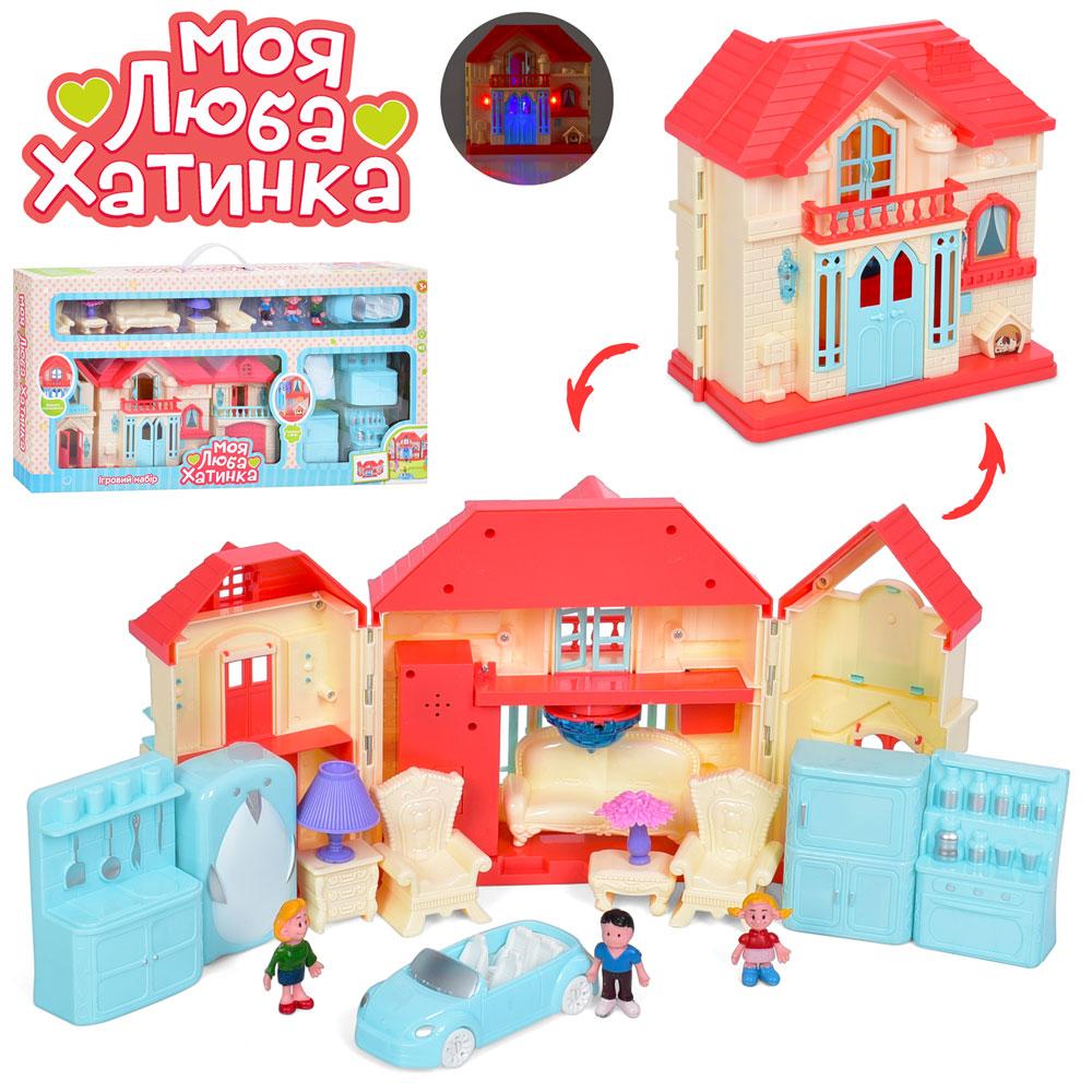 Будиночок WD-933A автомобіль, фігурка 3 шт, меблі, муз., світло, бат., кор., 64-32-8 см., фото 1