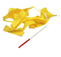 Стрічка жовта гімнастична з тримачем 2 метри