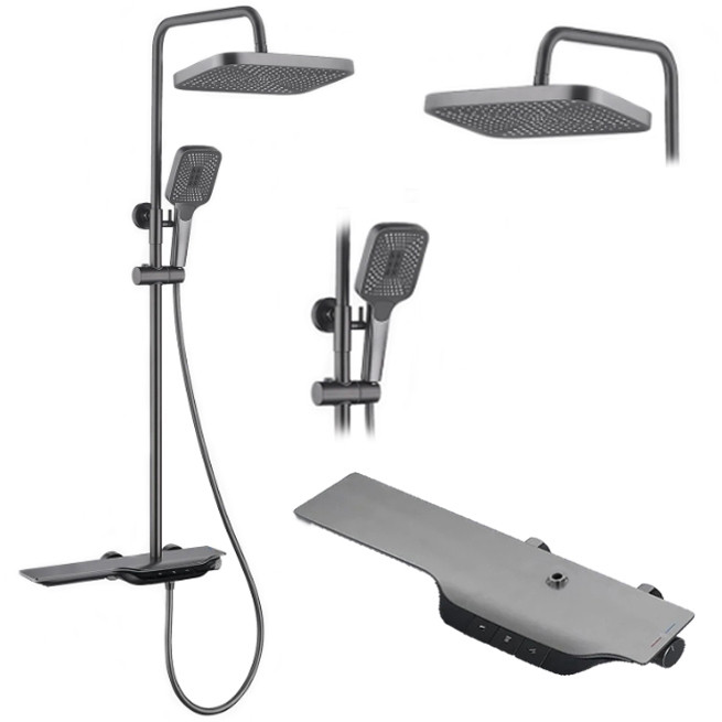 Душова система з термостатом, дисплеєм температури та світлодіодним підсвічуванням, збройова сталь-stryqq, фото 1