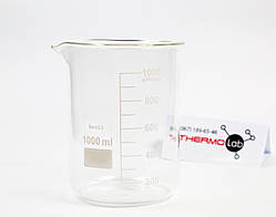 Склянка низька Н-1-1000 ТС зі шкалою з термостійкого скла (ГОСТ 25336-82)