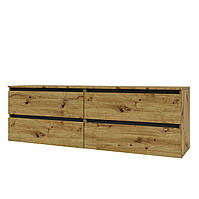 Довга тумба під телевізор із чотирма шухлядами без ручок Ідея 520/1600 Дуб Артизан/Сірий Графіт Garant