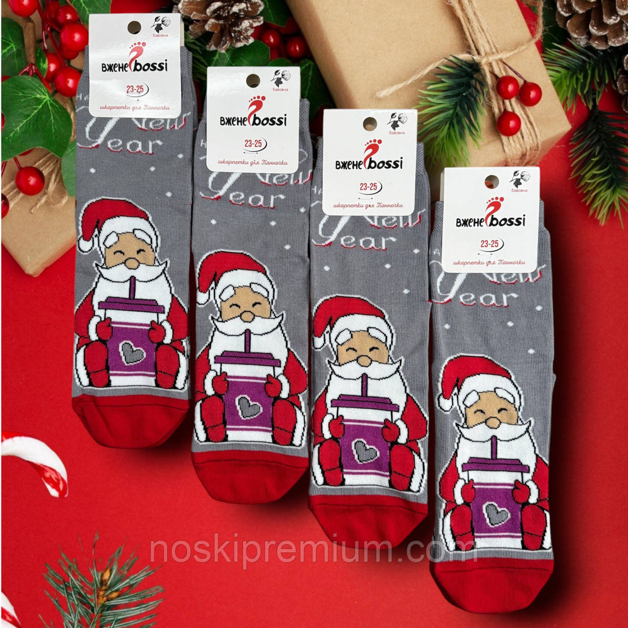 Новорічні шкарпетки жіночі демісезонні бавовна ВженеBOSSі, розмір 36-40, світло-сірі, 10602, фото 1