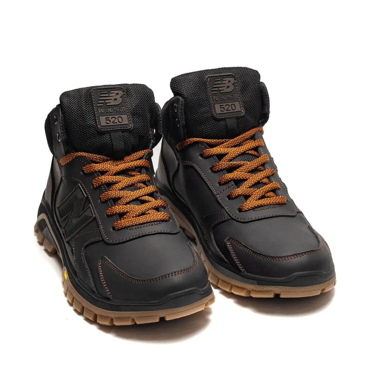 Чоловічі зимові шкіряні черевики чорні NB black