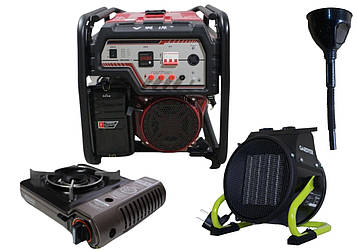 Бензиновий генератор EF Power YH6500S-IV + газова плитка Orcamp CK-505 + електричний обігрівач Gardyer HE2000