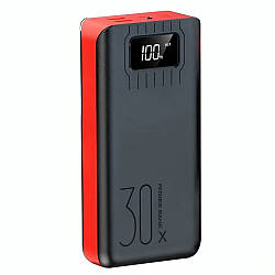 Повербанк 30000mah, 2хUSB, Lighting, Type-C, KL112, Червоний / Powerbank з ліхтариком / Повербанк