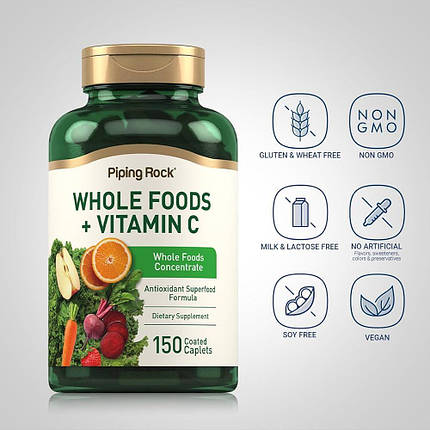 Вітаміни із суперпродуктами та вітаміном С Piping Rock Whole Foods + Vitamin C 150 капс., фото 2