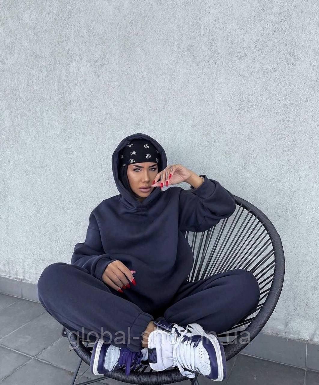 Теплий костюм двійка штани та кофта з капюшоном тринитка на флісі