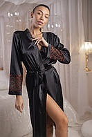 Халат Атласний жіночий Sweetjama Чорний з італійським мереживом