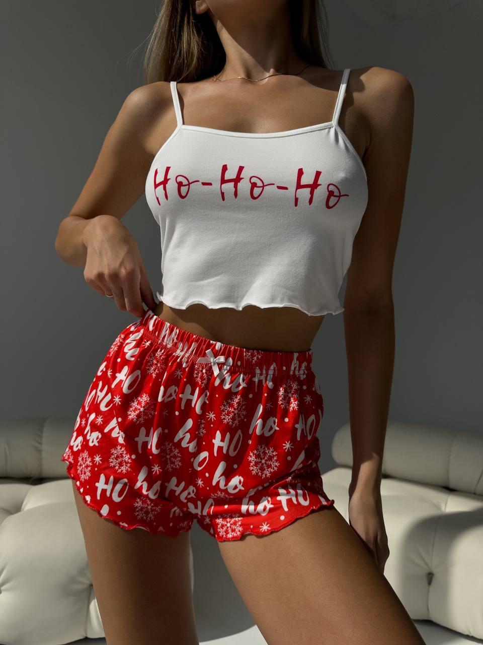 Жіноча новорічна піжама. Сексуальний домашній одяг. Домашній костюм топ і шорти., фото 1