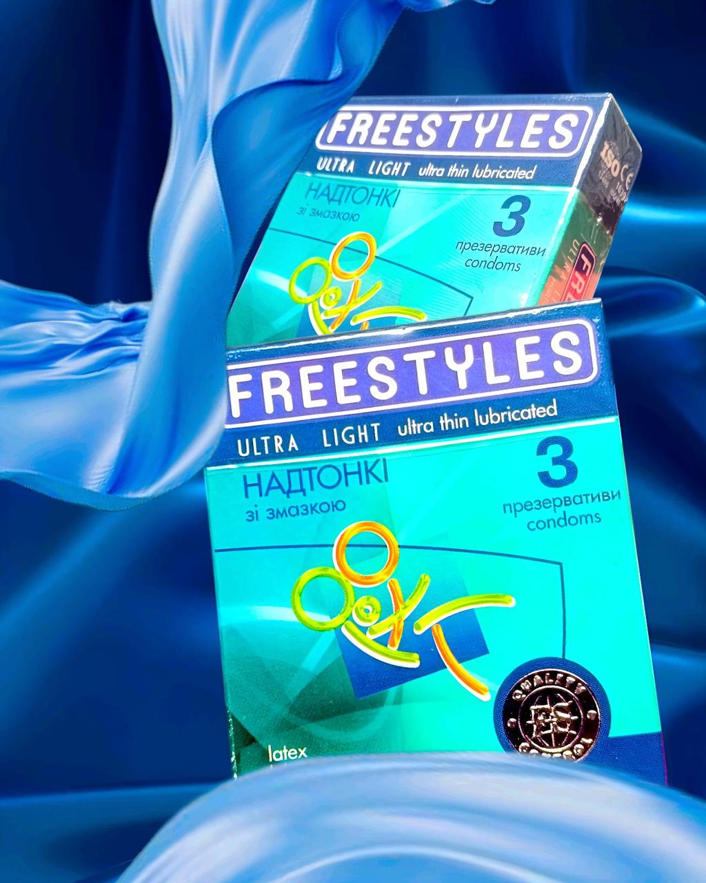 Презервативи ультратонкі для сексу латексні зі змазкою FREESTYLES №3 Ultra Light 3шт/уп, фото 1