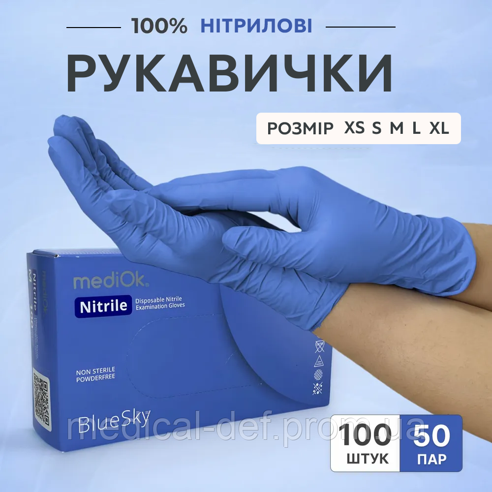Нитриловые перчатки MediOK М 100шт упаковка без пудры плотные ...