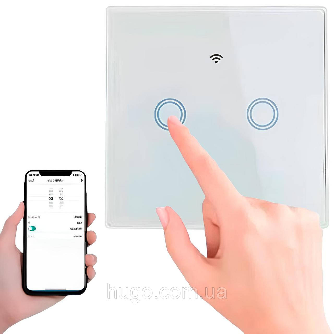Сенсорный выключатель света на 2 клавиши с WiFi, TUYA S-02 / Умный ...