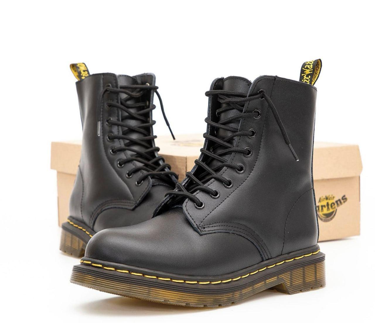 Чоловічі осінні черевики Dr. Martens Black Smooth 1460 Чоботи демі Д. Мартінс унісекс чорні шкіра натуральна